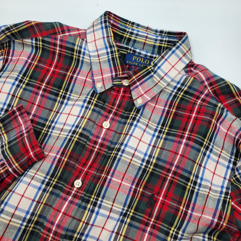 Polo Ralph Lauren Mens Classic Fit Plaid Cotton Shirt White Red L